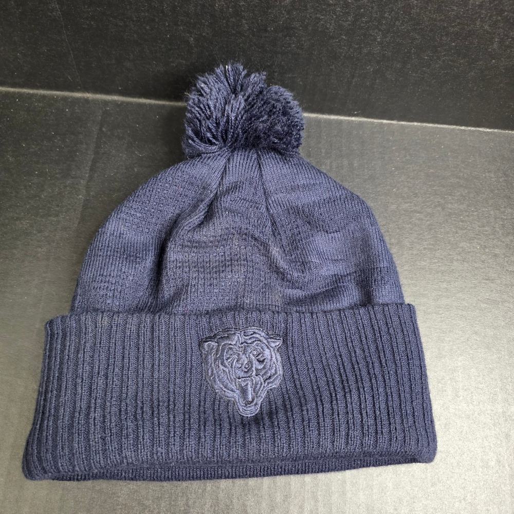 Chicago Bears NFL Fanatics Navy Blue Pom Beanie Knit Hat Tonal Logo Mens Womens